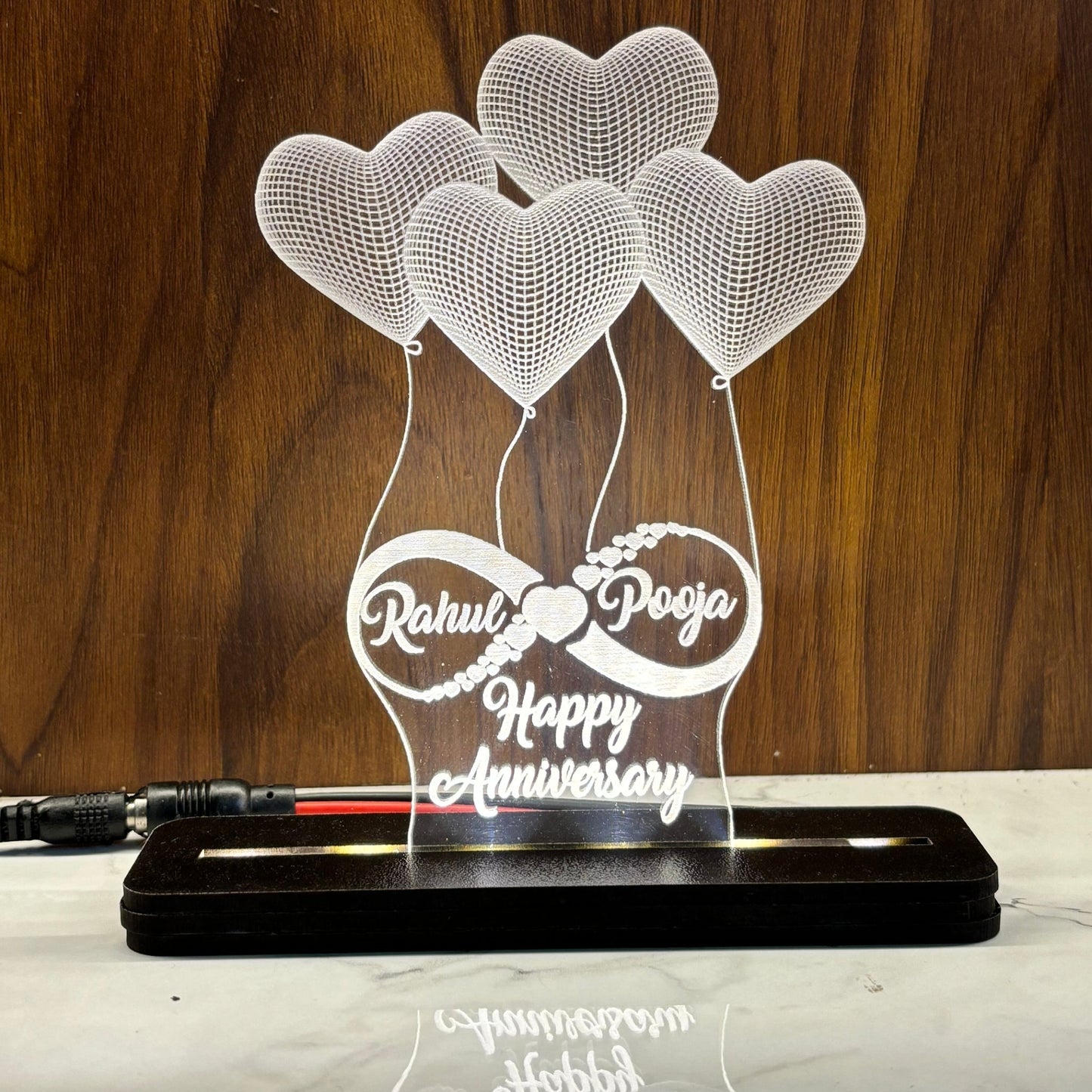 Personalized 4-Heart LED Illusion Lamp