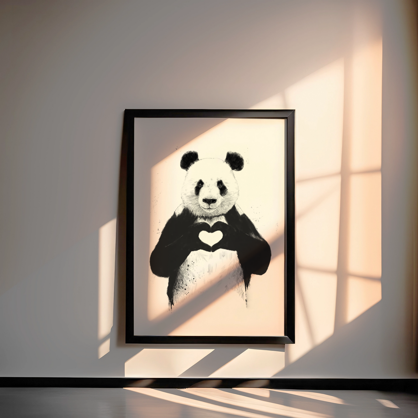 Panda Love: Minimalist Heart-Shaped Art Print for Bedroom