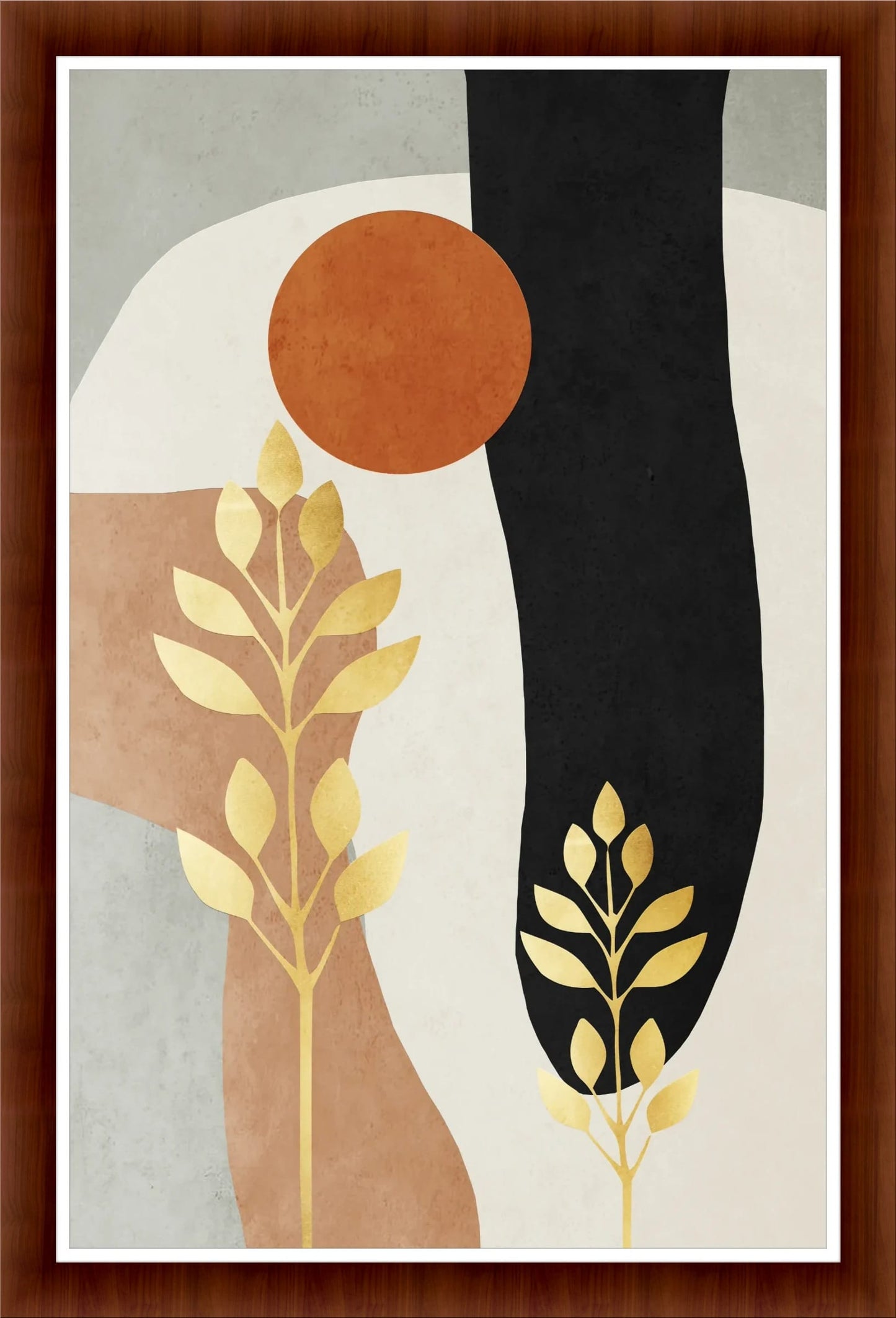 Golden Solstice: Abstract Botanical Wall Art