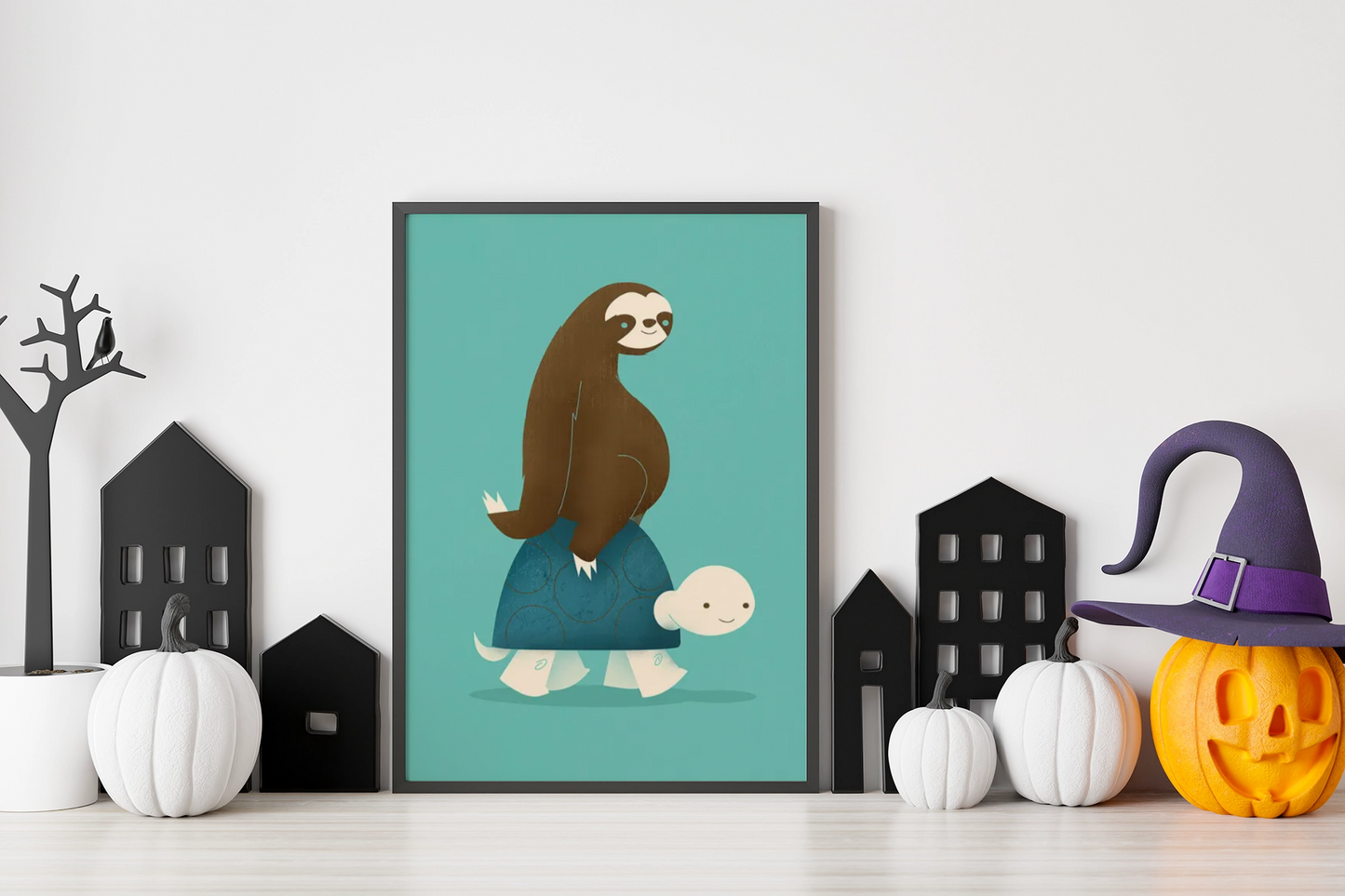 Slow and Sweet: Adorable Sloth and Turtle Print for Living Room