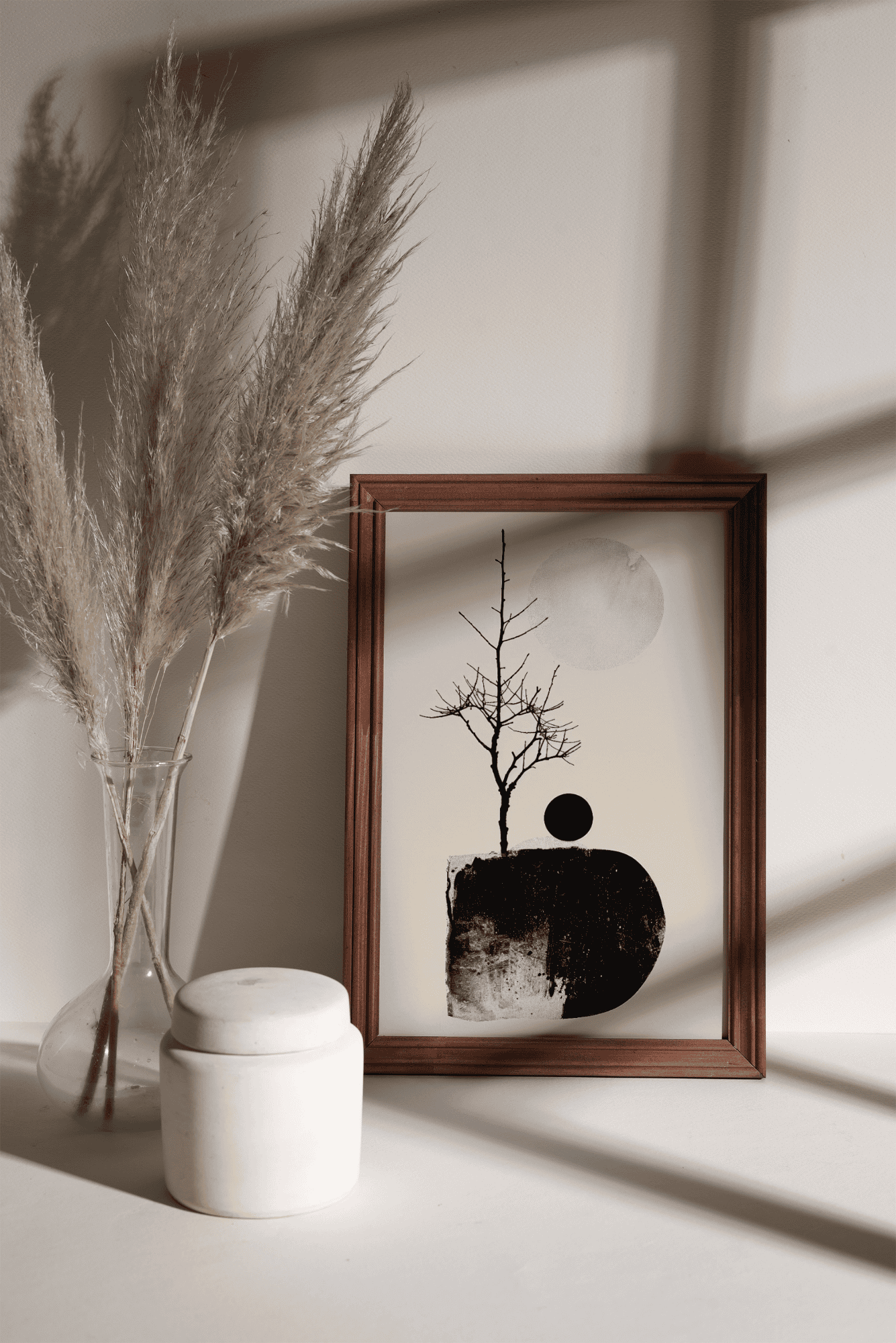 Celestial Stillness: Abstract Botanical Artwork for Bedroom & Living Room