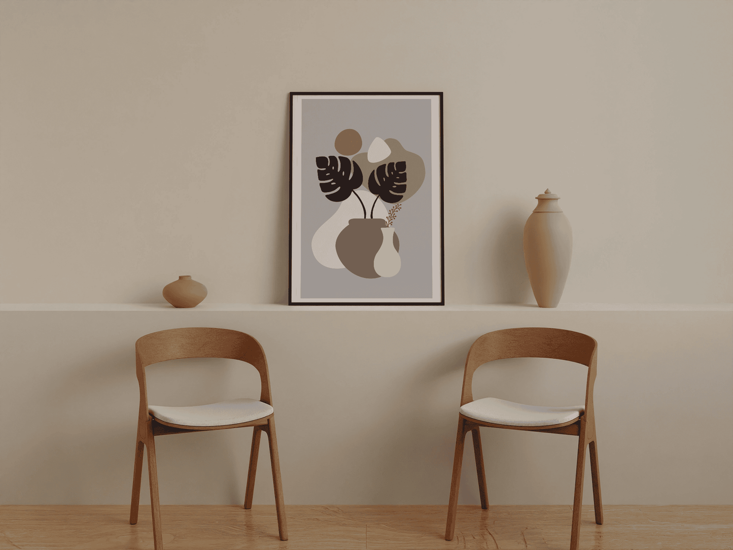 Serene Aesthetics: Minimalist Monstera & Vase Artwork for Home Decor