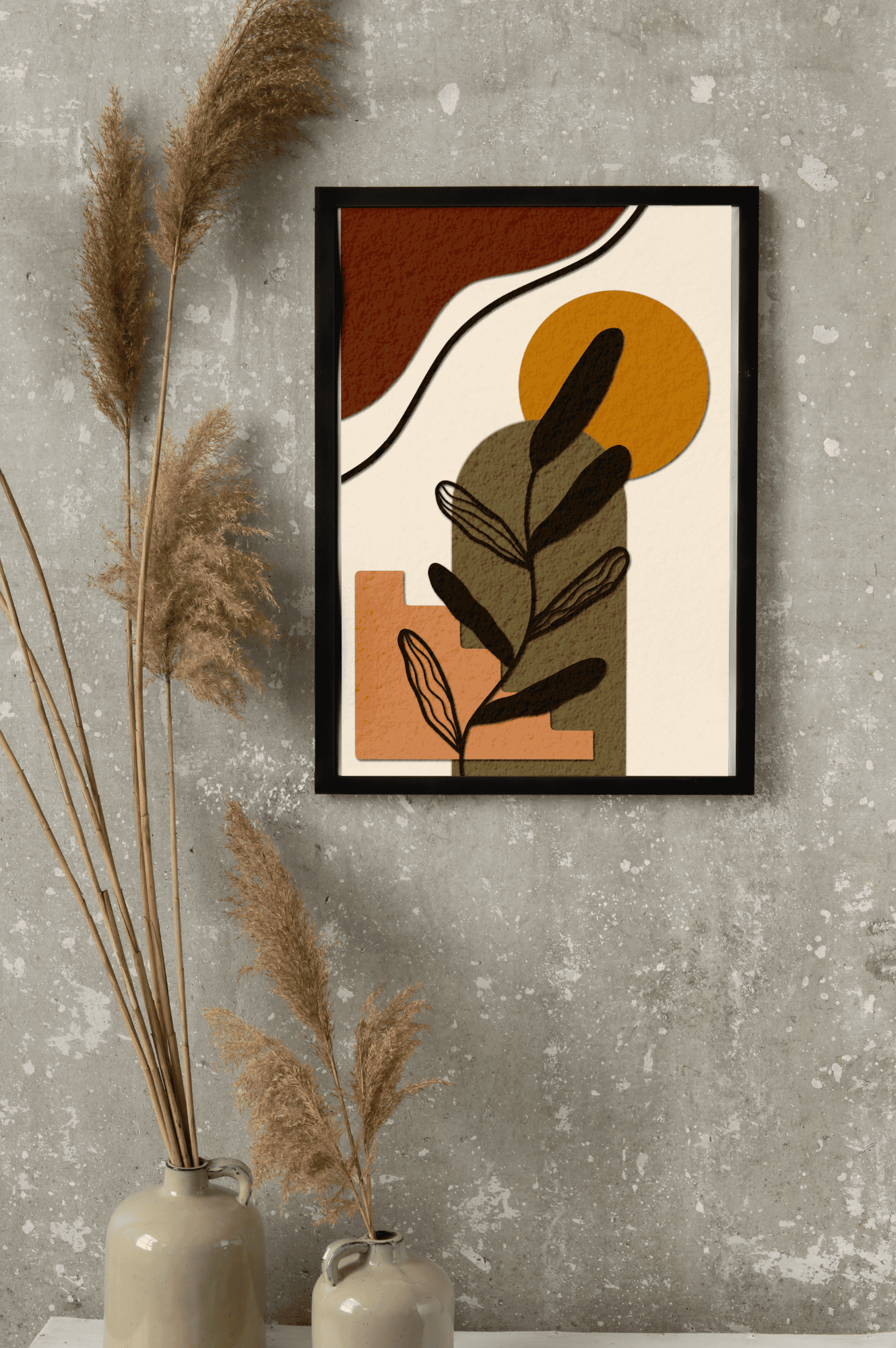 Textured Elegance: Leaf Line Art with Warm Tones
