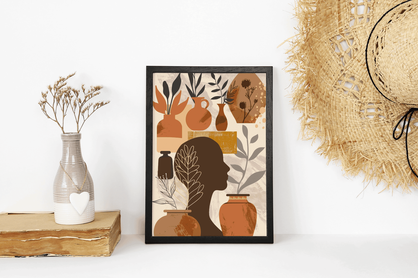 Earthy Muse: Modern Botanical Silhouette Print for Home Decor