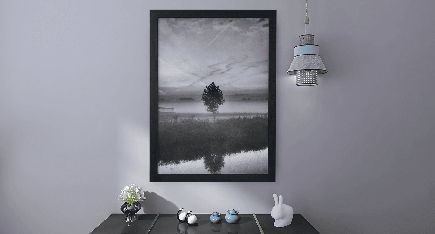 Solitary Reflection: Minimalist Black & White Wall Art for Modern Spaces