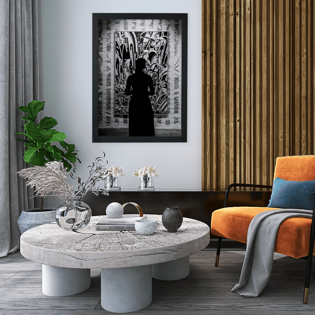 Urban Elegance: Bold Black-and-White Art Print for Living Room Décor