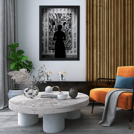 Urban Elegance: Bold Black-and-White Art Print for Living Room Décor