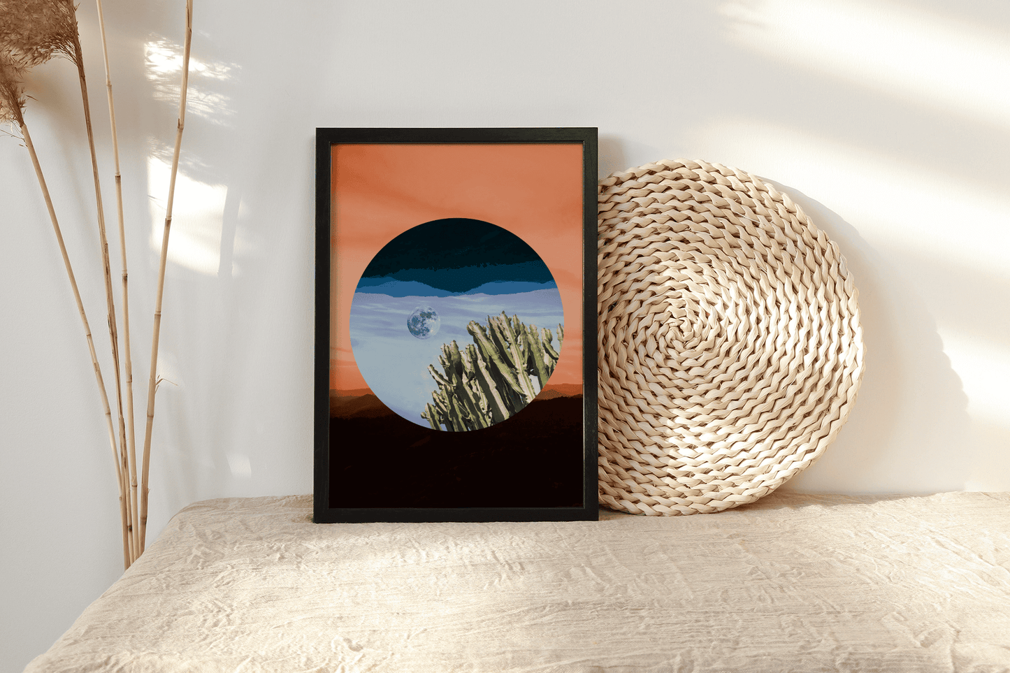 Cactus Moon: Bold Wall Art for Bedroom