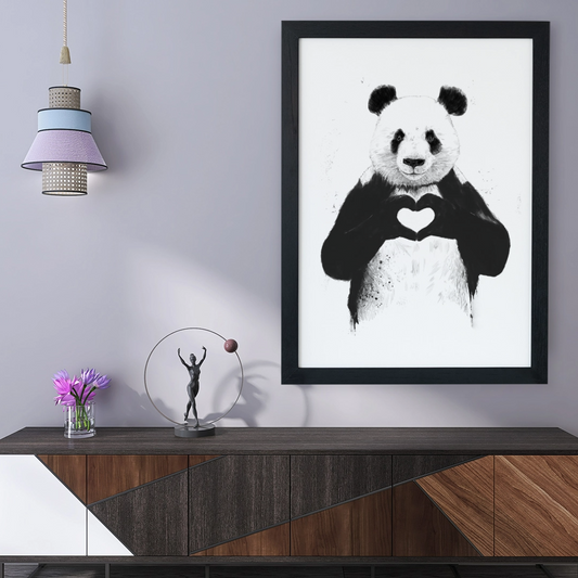 Panda Love: Minimalist Heart-Shaped Art Print for Bedroom