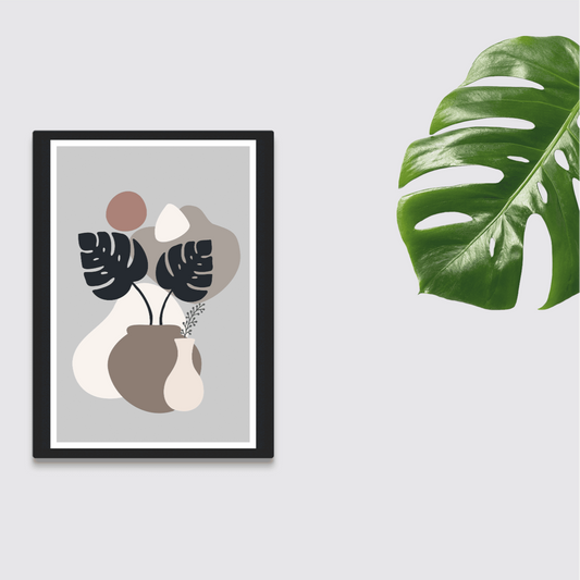 Serene Aesthetics: Minimalist Monstera & Vase Artwork for Home Decor