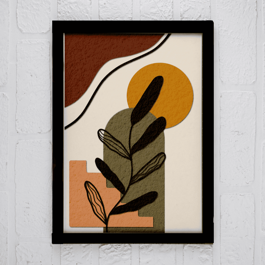Textured Elegance: Leaf Line Art with Warm Tones